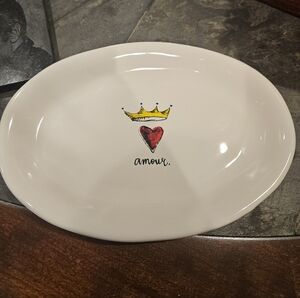 RAE DUNN White Oval Plate with Heart and Crown Design Set Of 2